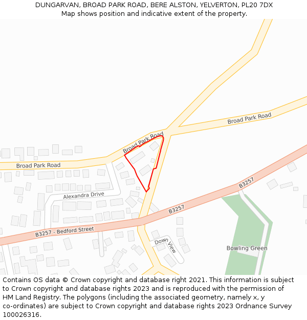 DUNGARVAN, BROAD PARK ROAD, BERE ALSTON, YELVERTON, PL20 7DX: Location map and indicative extent of plot