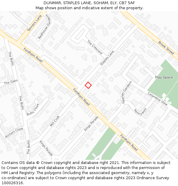 DUNMAR, STAPLES LANE, SOHAM, ELY, CB7 5AF: Location map and indicative extent of plot