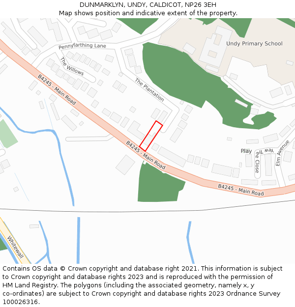 DUNMARKLYN, UNDY, CALDICOT, NP26 3EH: Location map and indicative extent of plot