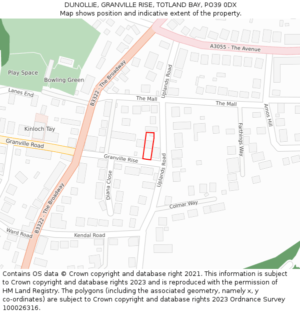 DUNOLLIE, GRANVILLE RISE, TOTLAND BAY, PO39 0DX: Location map and indicative extent of plot