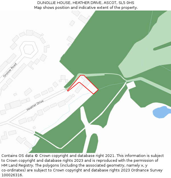 DUNOLLIE HOUSE, HEATHER DRIVE, ASCOT, SL5 0HS: Location map and indicative extent of plot