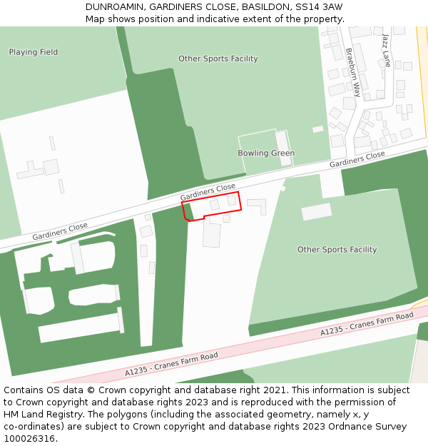 DUNROAMIN, GARDINERS CLOSE, BASILDON, SS14 3AW: Location map and indicative extent of plot
