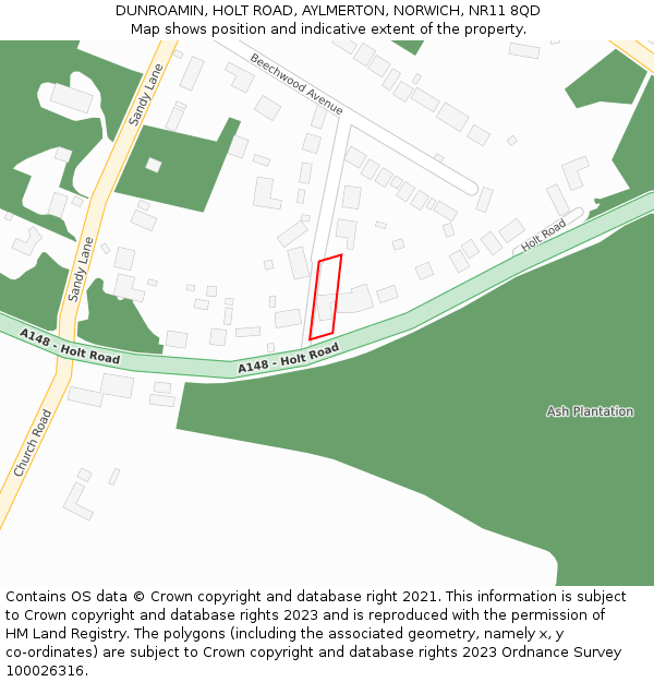 DUNROAMIN, HOLT ROAD, AYLMERTON, NORWICH, NR11 8QD: Location map and indicative extent of plot