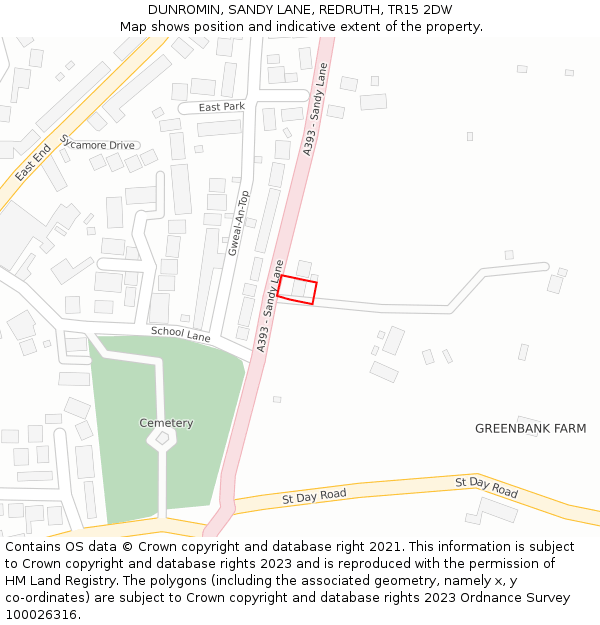 DUNROMIN, SANDY LANE, REDRUTH, TR15 2DW: Location map and indicative extent of plot