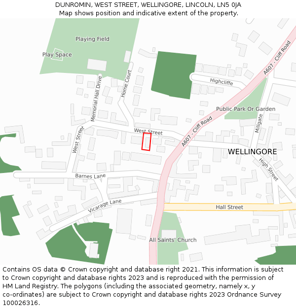 DUNROMIN, WEST STREET, WELLINGORE, LINCOLN, LN5 0JA: Location map and indicative extent of plot