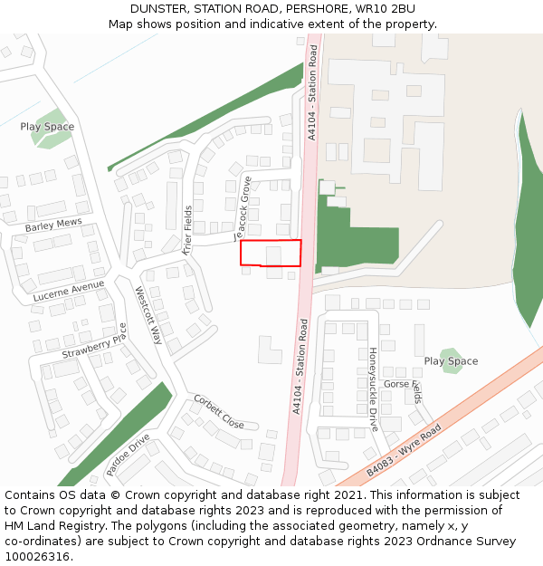 DUNSTER, STATION ROAD, PERSHORE, WR10 2BU: Location map and indicative extent of plot