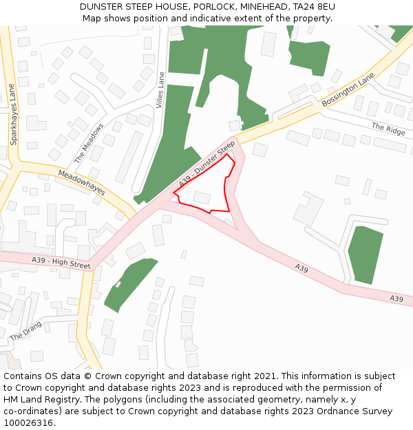 DUNSTER STEEP HOUSE, PORLOCK, MINEHEAD, TA24 8EU: Location map and indicative extent of plot