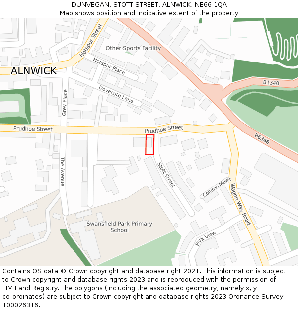 DUNVEGAN, STOTT STREET, ALNWICK, NE66 1QA: Location map and indicative extent of plot