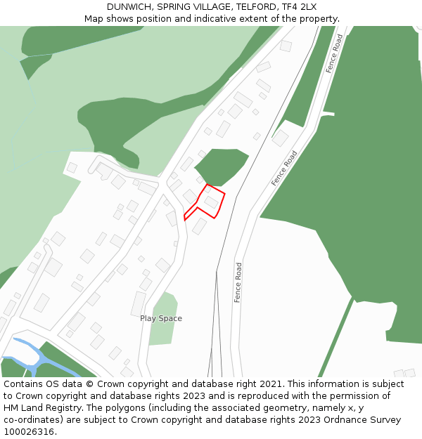 DUNWICH, SPRING VILLAGE, TELFORD, TF4 2LX: Location map and indicative extent of plot