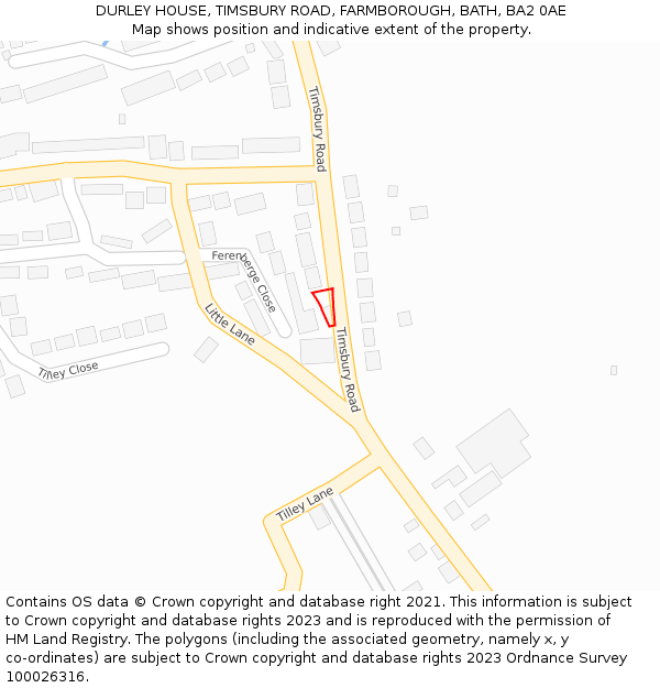 DURLEY HOUSE, TIMSBURY ROAD, FARMBOROUGH, BATH, BA2 0AE: Location map and indicative extent of plot
