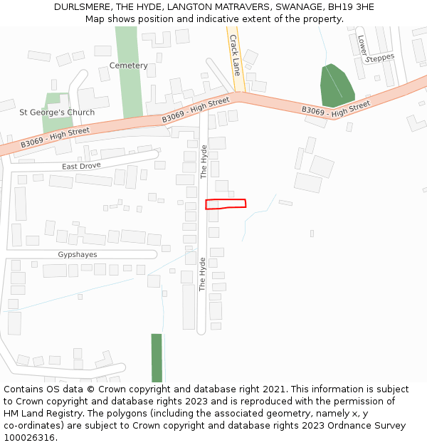 DURLSMERE, THE HYDE, LANGTON MATRAVERS, SWANAGE, BH19 3HE: Location map and indicative extent of plot