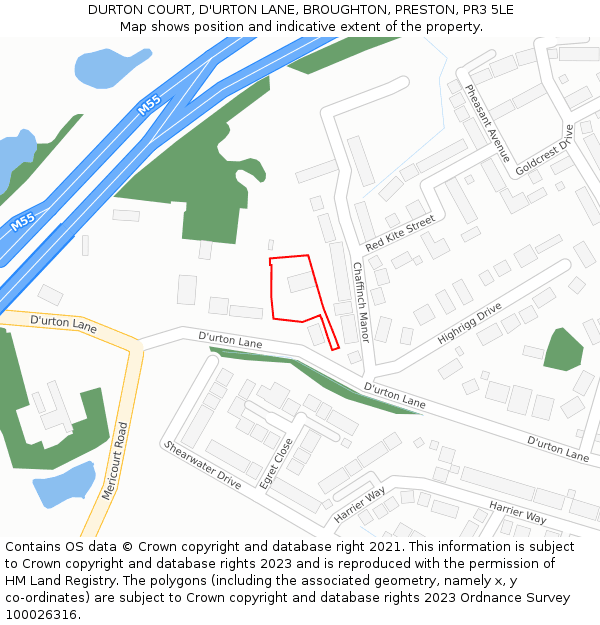 DURTON COURT, D'URTON LANE, BROUGHTON, PRESTON, PR3 5LE: Location map and indicative extent of plot