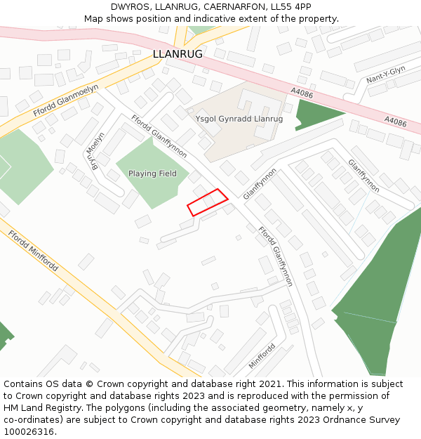 DWYROS, LLANRUG, CAERNARFON, LL55 4PP: Location map and indicative extent of plot