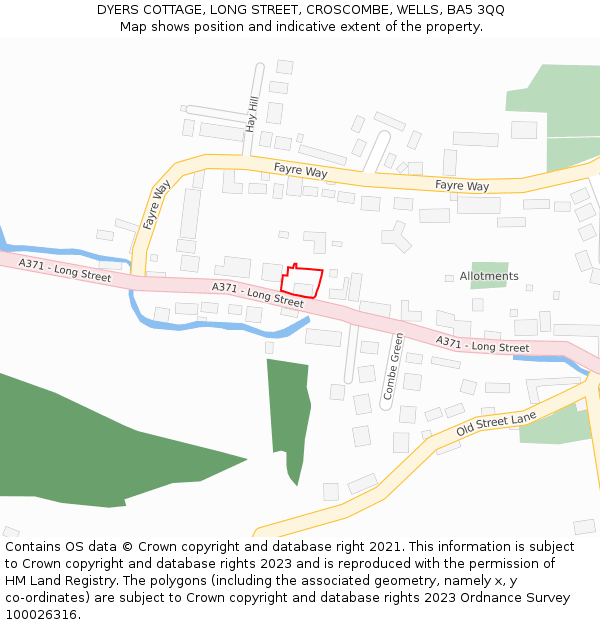 DYERS COTTAGE, LONG STREET, CROSCOMBE, WELLS, BA5 3QQ: Location map and indicative extent of plot
