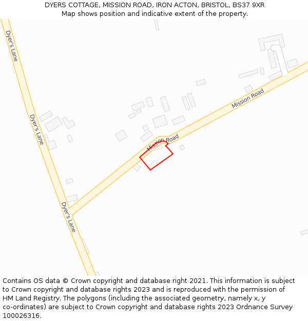 DYERS COTTAGE, MISSION ROAD, IRON ACTON, BRISTOL, BS37 9XR: Location map and indicative extent of plot