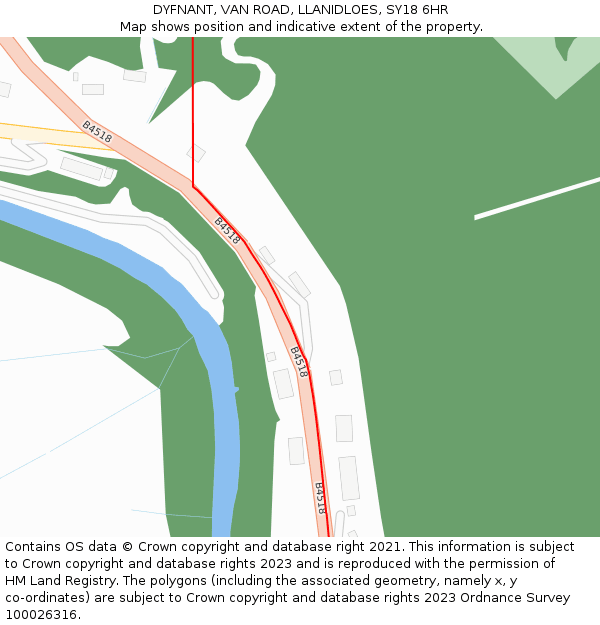 DYFNANT, VAN ROAD, LLANIDLOES, SY18 6HR: Location map and indicative extent of plot