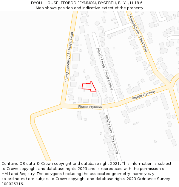 DYOLL HOUSE, FFORDD FFYNNON, DYSERTH, RHYL, LL18 6HH: Location map and indicative extent of plot