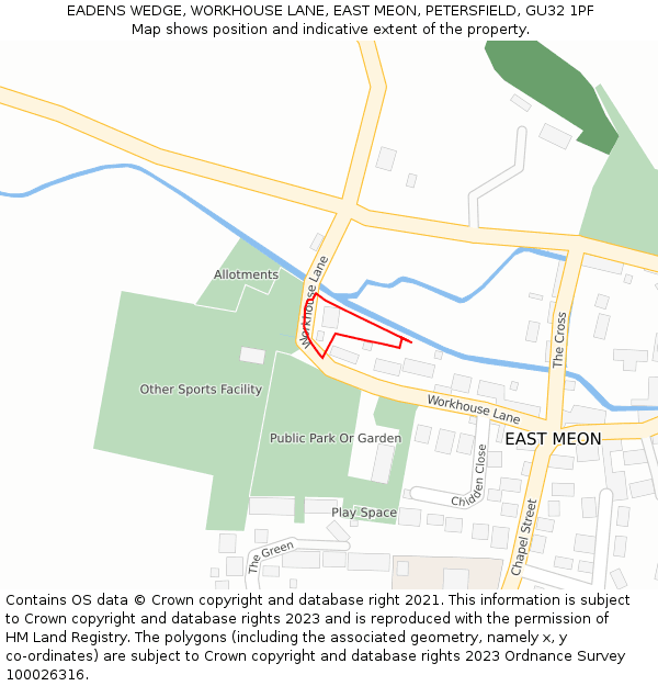 EADENS WEDGE, WORKHOUSE LANE, EAST MEON, PETERSFIELD, GU32 1PF: Location map and indicative extent of plot