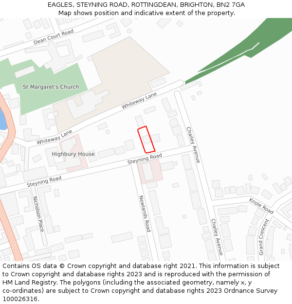 EAGLES, STEYNING ROAD, ROTTINGDEAN, BRIGHTON, BN2 7GA: Location map and indicative extent of plot