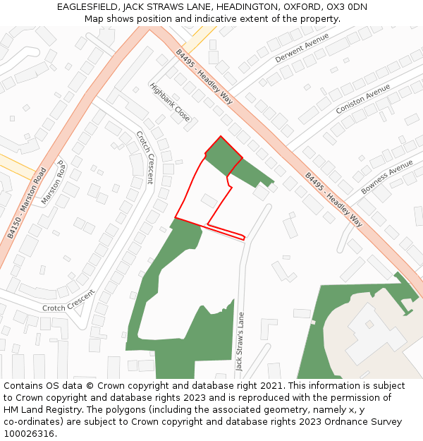 EAGLESFIELD, JACK STRAWS LANE, HEADINGTON, OXFORD, OX3 0DN: Location map and indicative extent of plot