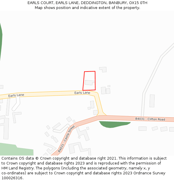 EARLS COURT, EARLS LANE, DEDDINGTON, BANBURY, OX15 0TH: Location map and indicative extent of plot