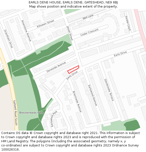 EARLS DENE HOUSE, EARLS DENE, GATESHEAD, NE9 6BJ: Location map and indicative extent of plot