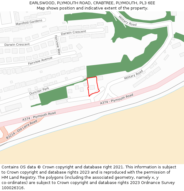 EARLSWOOD, PLYMOUTH ROAD, CRABTREE, PLYMOUTH, PL3 6EE: Location map and indicative extent of plot