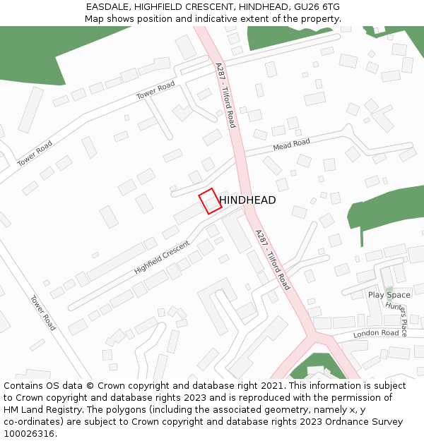 EASDALE, HIGHFIELD CRESCENT, HINDHEAD, GU26 6TG: Location map and indicative extent of plot