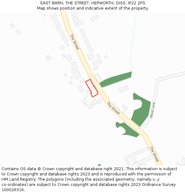 EAST BARN, THE STREET, HEPWORTH, DISS, IP22 2PS: Location map and indicative extent of plot