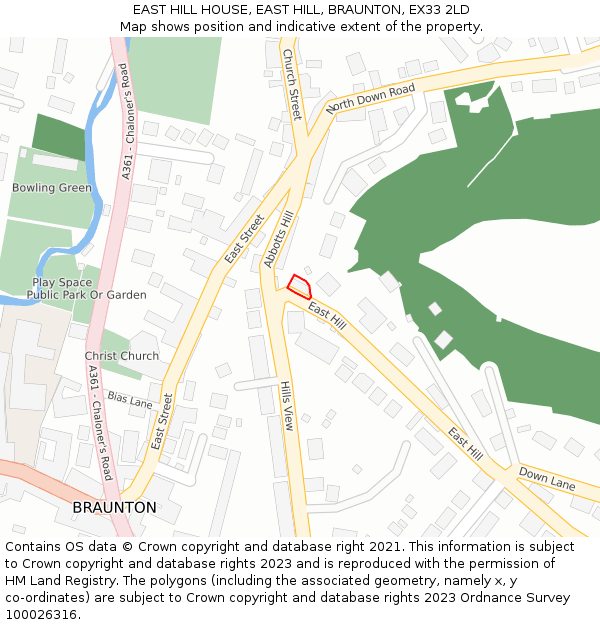 EAST HILL HOUSE, EAST HILL, BRAUNTON, EX33 2LD: Location map and indicative extent of plot