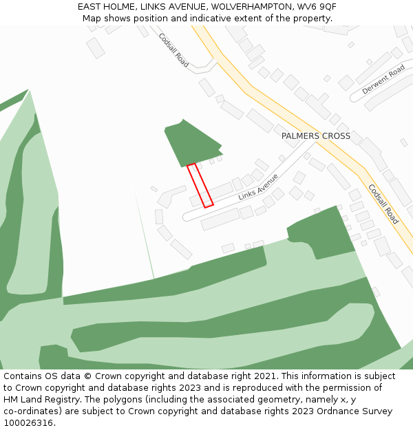 EAST HOLME, LINKS AVENUE, WOLVERHAMPTON, WV6 9QF: Location map and indicative extent of plot