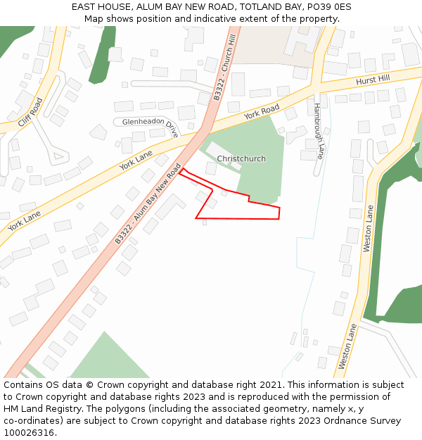 EAST HOUSE, ALUM BAY NEW ROAD, TOTLAND BAY, PO39 0ES: Location map and indicative extent of plot