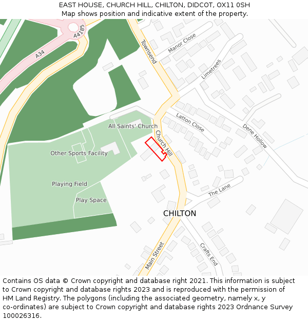 EAST HOUSE, CHURCH HILL, CHILTON, DIDCOT, OX11 0SH: Location map and indicative extent of plot