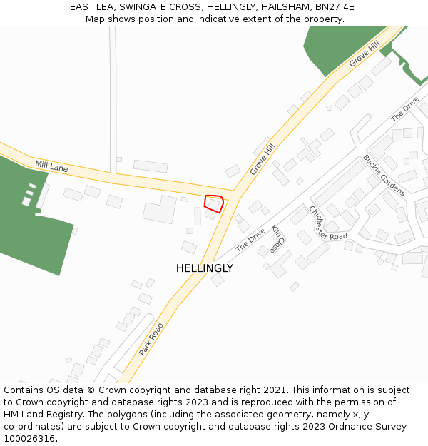 EAST LEA, SWINGATE CROSS, HELLINGLY, HAILSHAM, BN27 4ET: Location map and indicative extent of plot