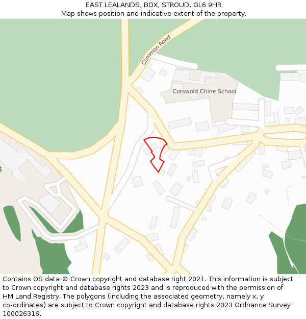 EAST LEALANDS, BOX, STROUD, GL6 9HR: Location map and indicative extent of plot