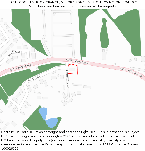 EAST LODGE, EVERTON GRANGE, MILFORD ROAD, EVERTON, LYMINGTON, SO41 0JG: Location map and indicative extent of plot