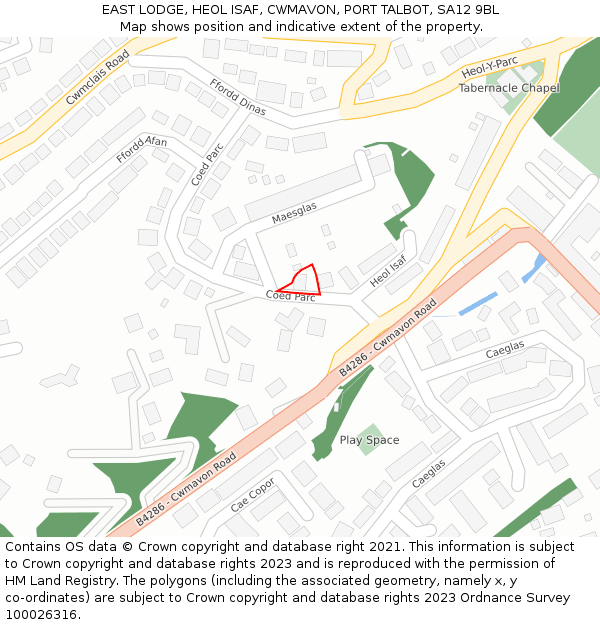 EAST LODGE, HEOL ISAF, CWMAVON, PORT TALBOT, SA12 9BL: Location map and indicative extent of plot