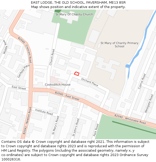 EAST LODGE, THE OLD SCHOOL, FAVERSHAM, ME13 8SR: Location map and indicative extent of plot