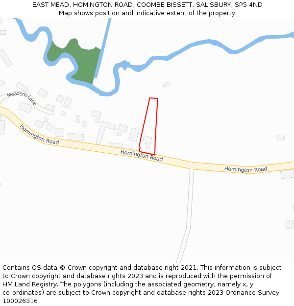 EAST MEAD, HOMINGTON ROAD, COOMBE BISSETT, SALISBURY, SP5 4ND: Location map and indicative extent of plot