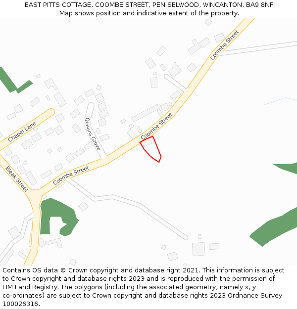 EAST PITTS COTTAGE, COOMBE STREET, PEN SELWOOD, WINCANTON, BA9 8NF: Location map and indicative extent of plot