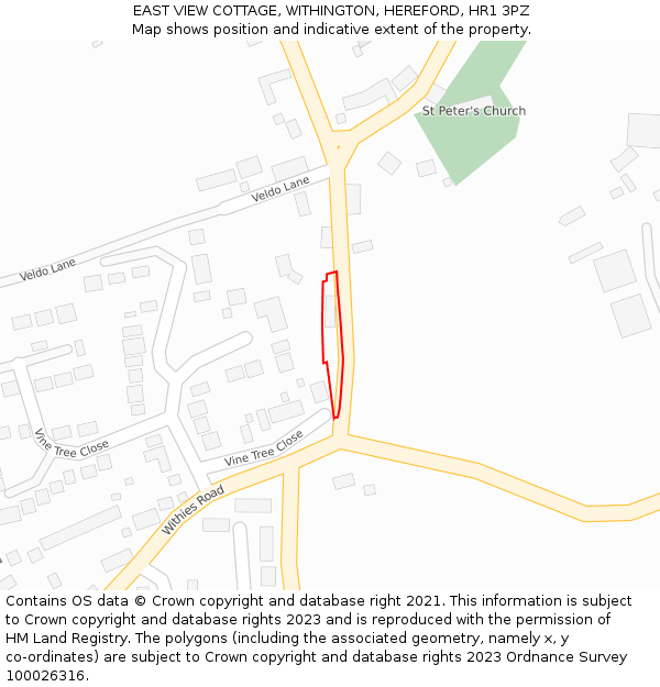 EAST VIEW COTTAGE, WITHINGTON, HEREFORD, HR1 3PZ: Location map and indicative extent of plot