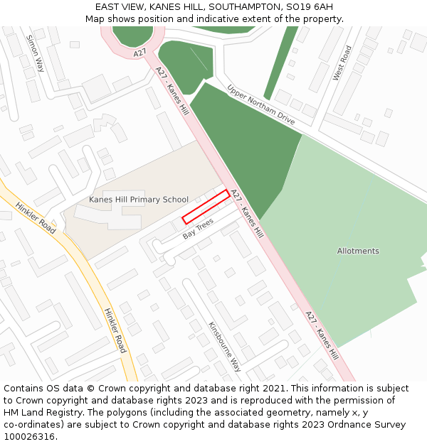 EAST VIEW, KANES HILL, SOUTHAMPTON, SO19 6AH: Location map and indicative extent of plot