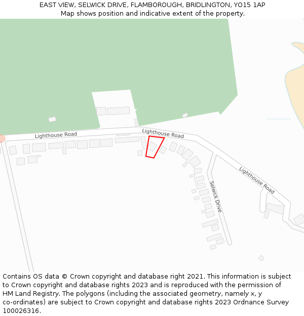 EAST VIEW, SELWICK DRIVE, FLAMBOROUGH, BRIDLINGTON, YO15 1AP: Location map and indicative extent of plot