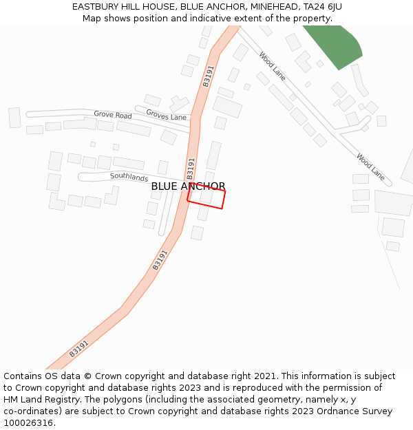 EASTBURY HILL HOUSE, BLUE ANCHOR, MINEHEAD, TA24 6JU: Location map and indicative extent of plot