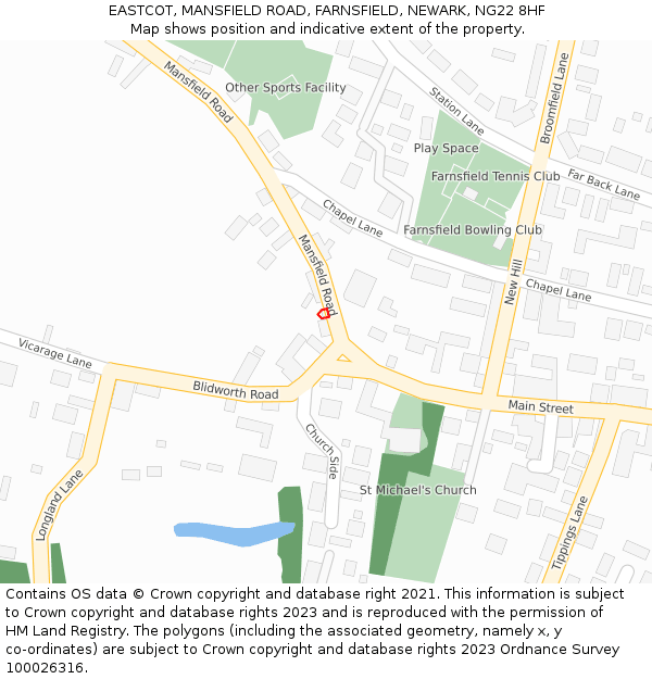 EASTCOT, MANSFIELD ROAD, FARNSFIELD, NEWARK, NG22 8HF: Location map and indicative extent of plot