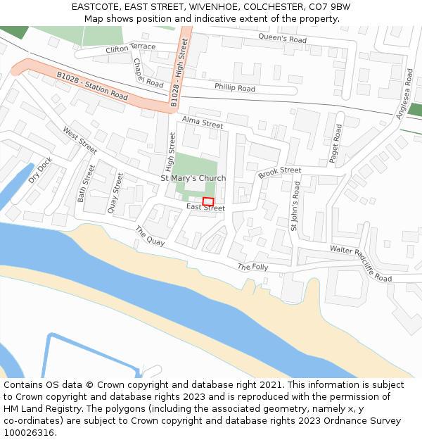 EASTCOTE, EAST STREET, WIVENHOE, COLCHESTER, CO7 9BW: Location map and indicative extent of plot