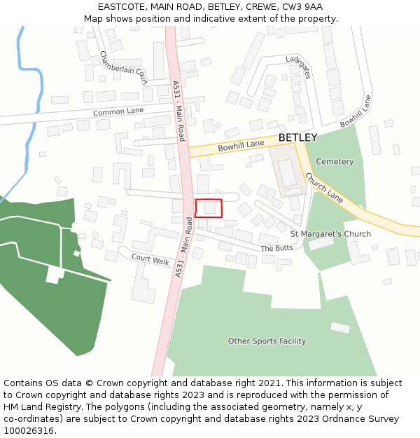 EASTCOTE, MAIN ROAD, BETLEY, CREWE, CW3 9AA: Location map and indicative extent of plot