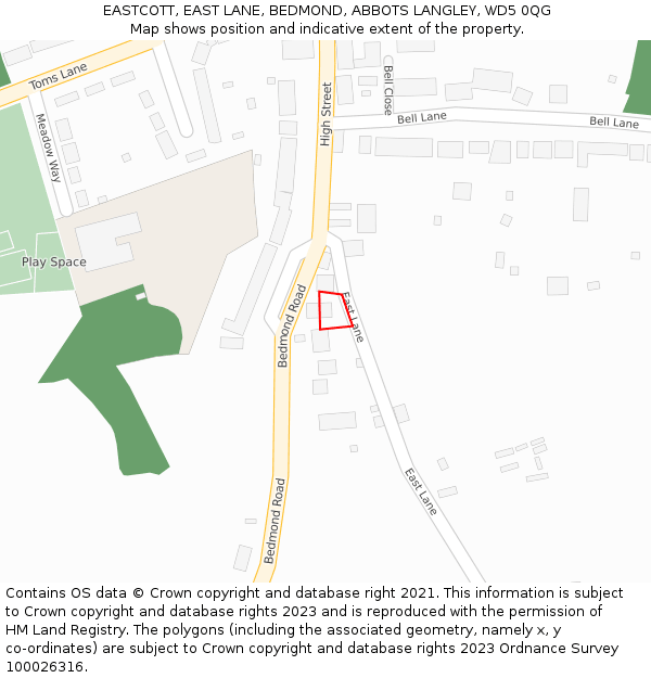 EASTCOTT, EAST LANE, BEDMOND, ABBOTS LANGLEY, WD5 0QG: Location map and indicative extent of plot