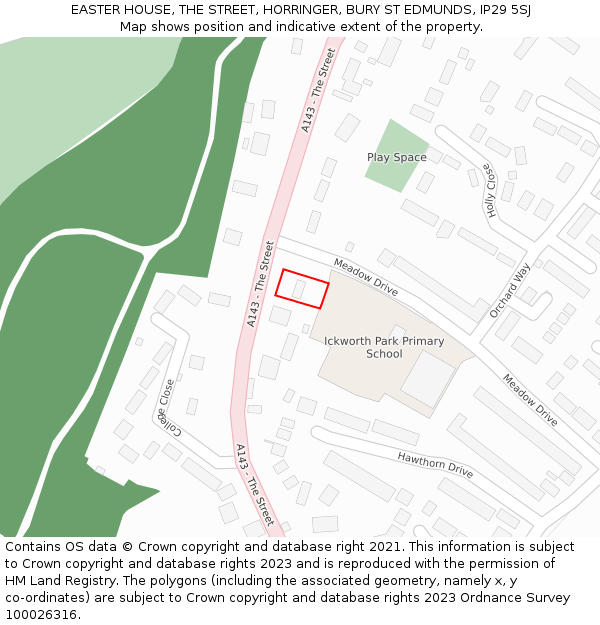 EASTER HOUSE, THE STREET, HORRINGER, BURY ST EDMUNDS, IP29 5SJ: Location map and indicative extent of plot