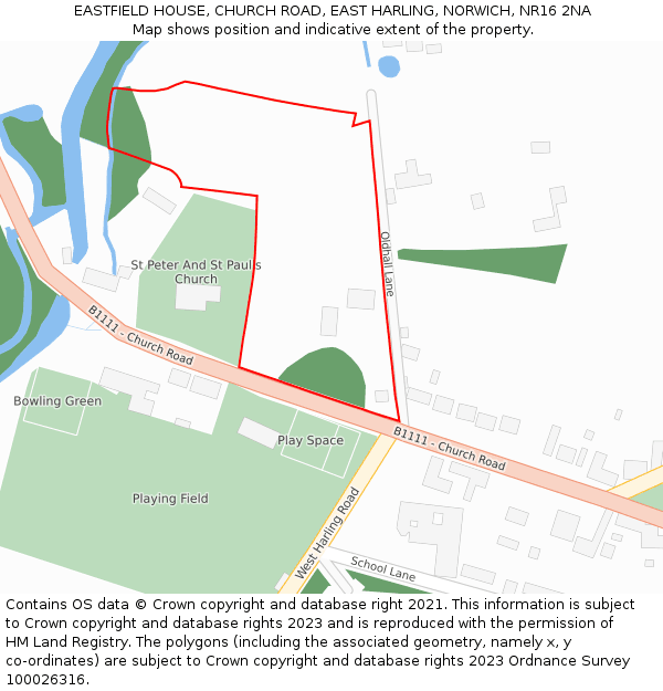 EASTFIELD HOUSE, CHURCH ROAD, EAST HARLING, NORWICH, NR16 2NA: Location map and indicative extent of plot